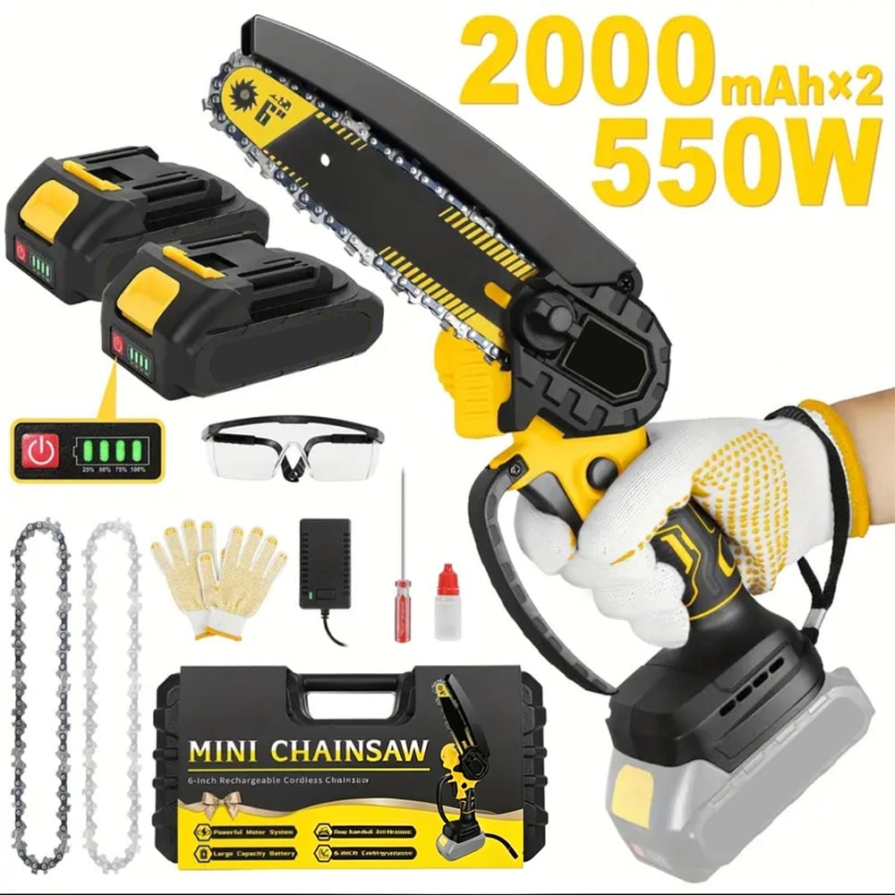 ⚡2battery & 2chain ⚡Mini Chainsaw Cordless 6 Inch