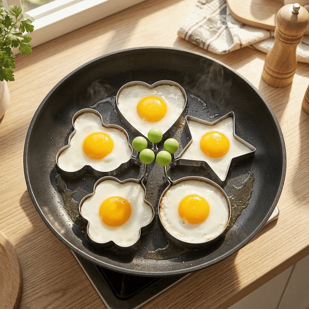 🔥LAST DAY 49% OFF-🔥5PCS Fried Egg Ring Molds Nonstick for Griddle Pan – Stainless Steel Egg Shaper Pancake Maker Set for Frying & Cooking