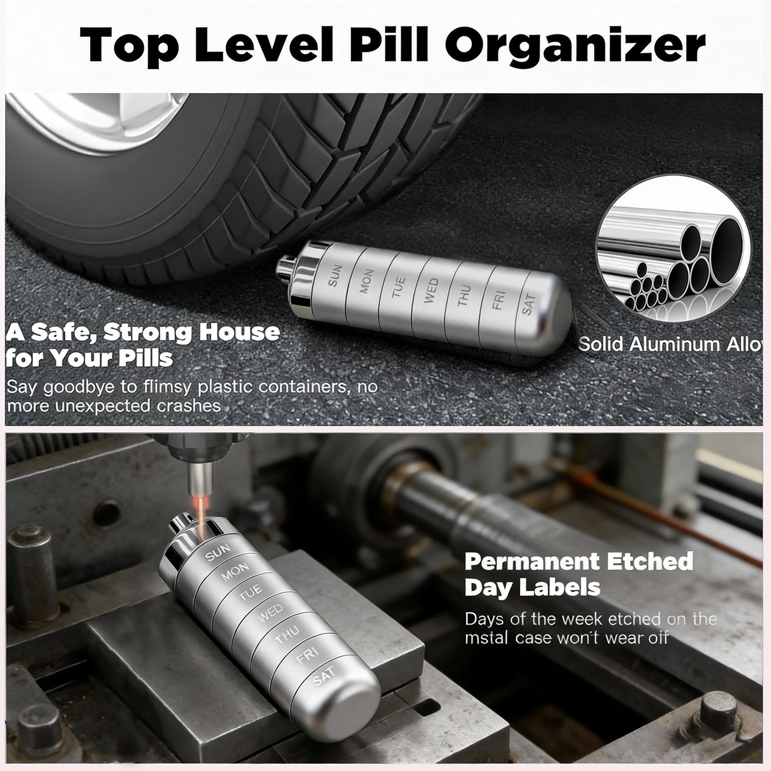 Metal Travel Pill Organizer, Portable Waterproof Weekly Pill Box, Large Aluminum Alloy Container, BPA Free 7 Day Daily Medicine Organizer Holder for Vitamin, Fish Oil, Supplement Storage box Metal Travel Pill Organizer, Portable Waterproof Weekly Pill Box, Large Aluminum Alloy Container, BPA Free 7 Day Daily Medicine Organizer Holder for Vitamin, Fish Oil, Supplement Storage box