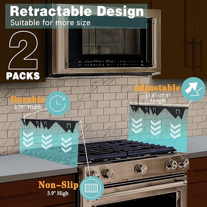 No More Food Falling – Retractable Stainless Steel Stove Gap Covers