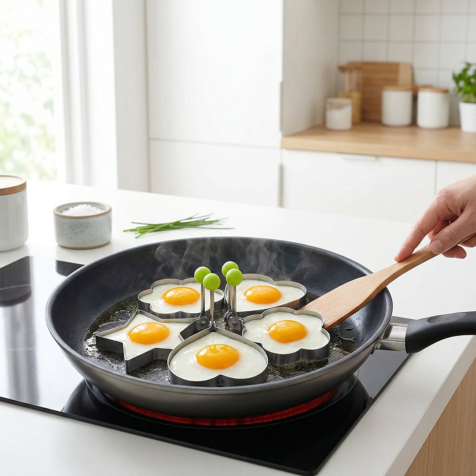 🔥LAST DAY 49% OFF-🔥5PCS Fried Egg Ring Molds Nonstick for Griddle Pan – Stainless Steel Egg Shaper Pancake Maker Set for Frying & Cooking
