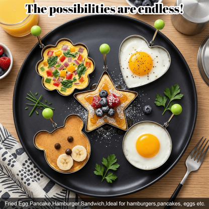 🔥LAST DAY 49% OFF-🔥5PCS Fried Egg Ring Molds Nonstick for Griddle Pan – Stainless Steel Egg Shaper Pancake Maker Set for Frying & Cooking