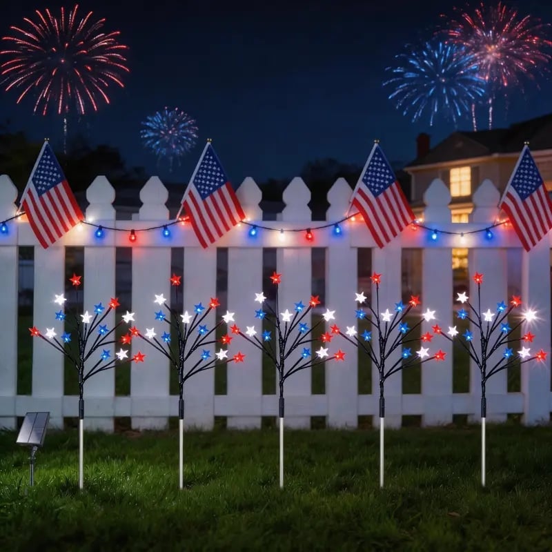8-Piece Flag Light Set, 4th of July Decorations 8 Lighting Modes, 8-in-1 American Flag Solar Lights