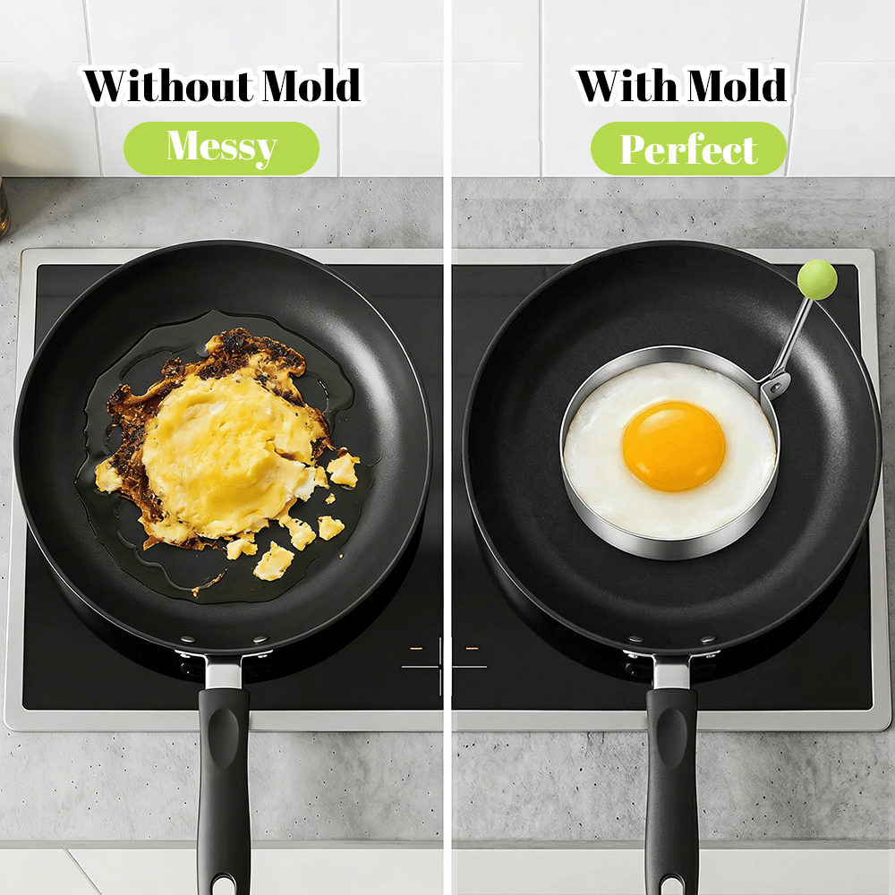 🔥LAST DAY 49% OFF-🔥5PCS Fried Egg Ring Molds Nonstick for Griddle Pan – Stainless Steel Egg Shaper Pancake Maker Set for Frying & Cooking