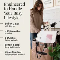 HK Rolling Tote Bag with Zip Top & Button Closure