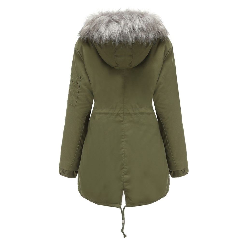 Mid-length hooded winter coat with fleece lining