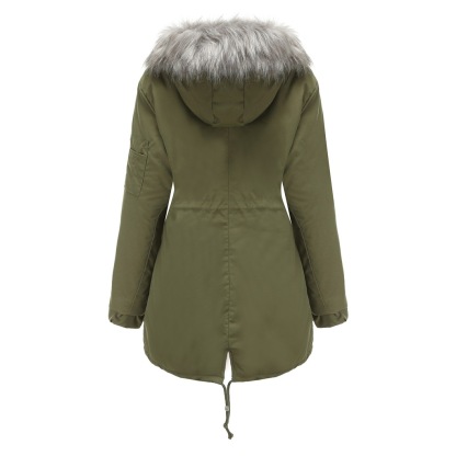 Mid-length hooded winter coat with fleece lining