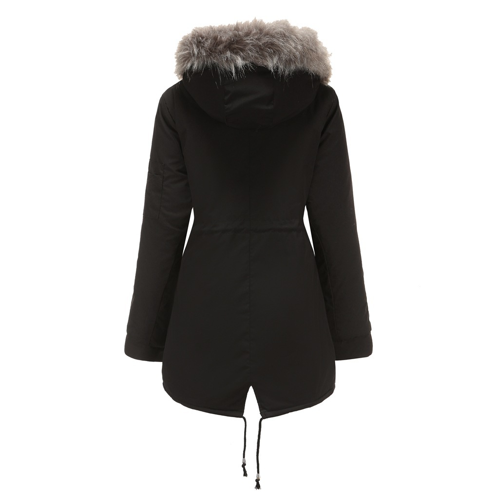 Mid-length hooded winter coat with fleece lining