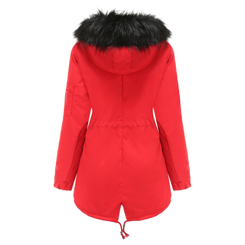 Mid-length hooded winter coat with fleece lining