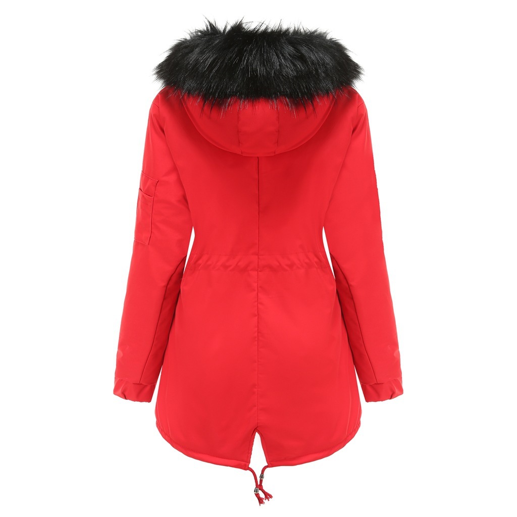 Mid-length hooded winter coat with fleece lining