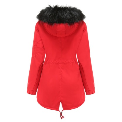 Mid-length hooded winter coat with fleece lining