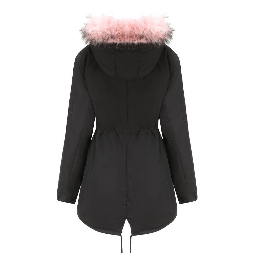 Mid-length hooded winter coat with fleece lining