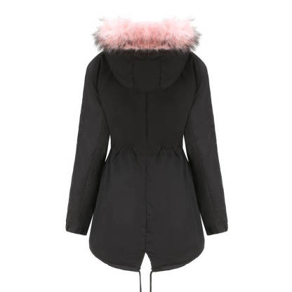 Mid-length hooded winter coat with fleece lining