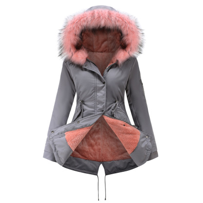 Mid-length hooded winter coat with fleece lining