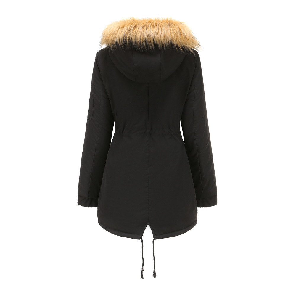 Mid-length hooded winter coat with fleece lining
