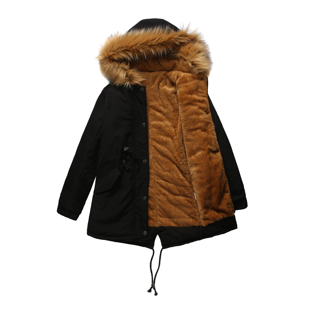 Mid-length hooded winter coat with fleece lining