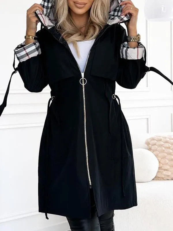 Women's Checked Casual Long Jacket - C0313