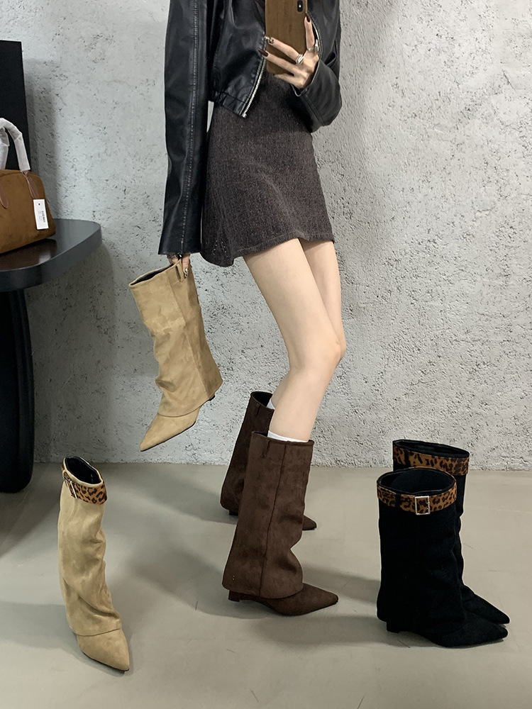 Women's Pointed-Toe Suede Ankle Booties with Wedge Heel