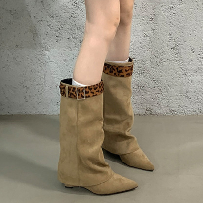 Women's Pointed-Toe Suede Ankle Booties with Wedge Heel