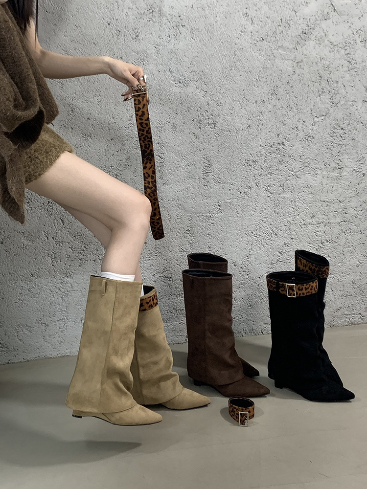 Women's Pointed-Toe Suede Ankle Booties with Wedge Heel