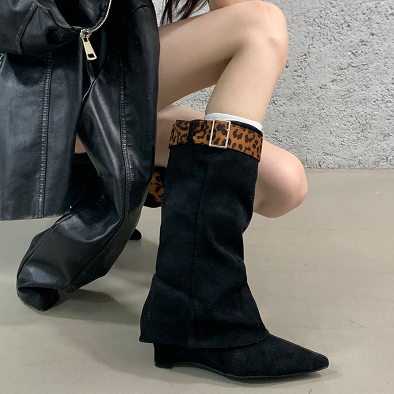 Women's Pointed-Toe Suede Ankle Booties with Wedge Heel