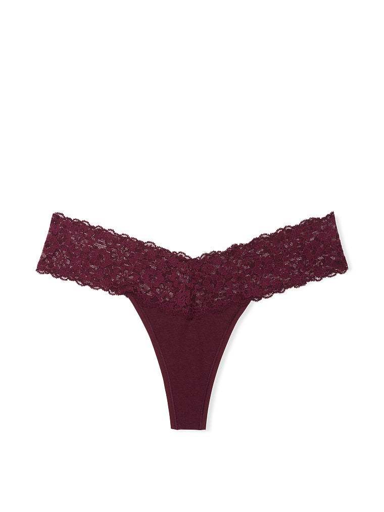 Shimmer Lace Waist Cotton Thong Panty