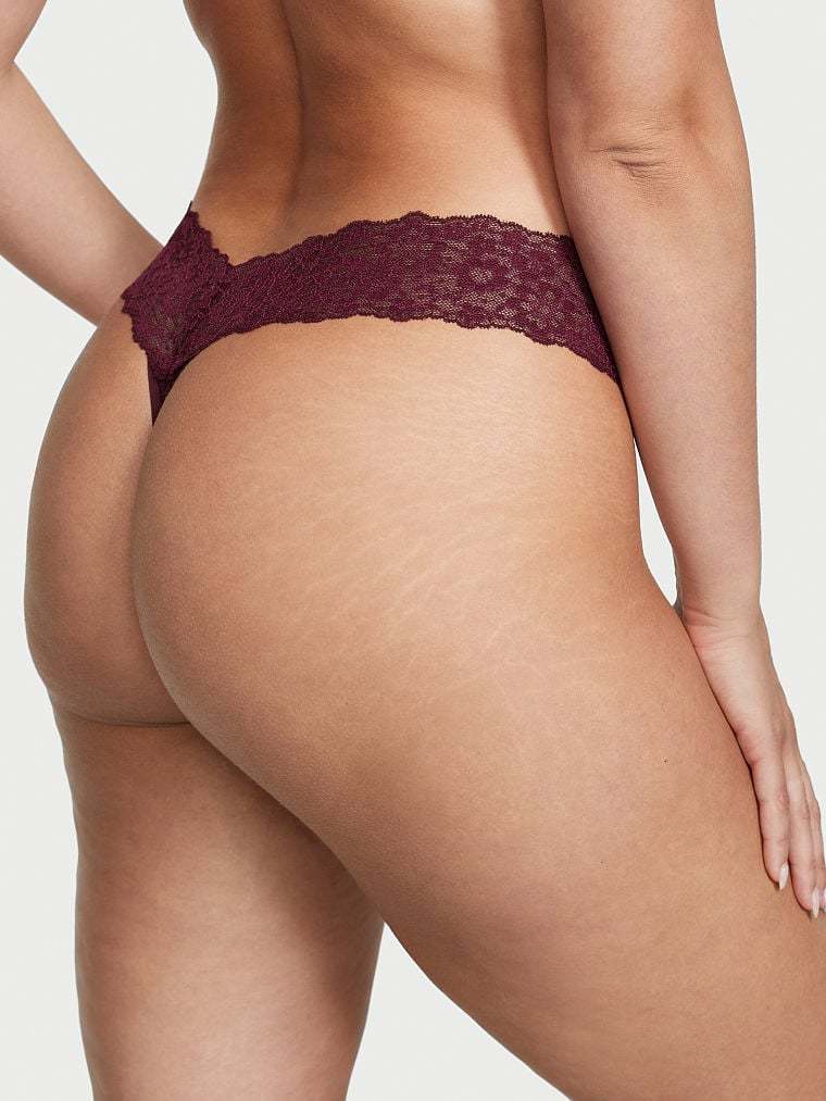 Shimmer Lace Waist Cotton Thong Panty