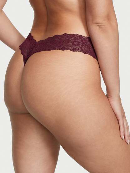 Shimmer Lace Waist Cotton Thong Panty