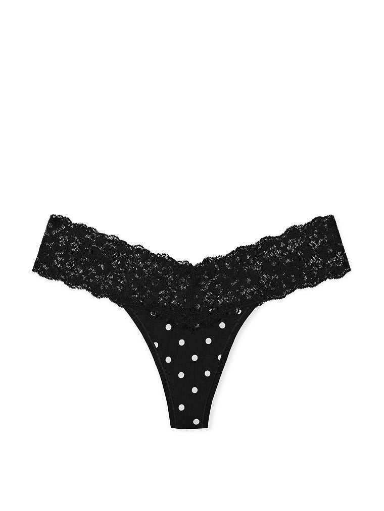 Shimmer Lace Waist Cotton Thong Panty