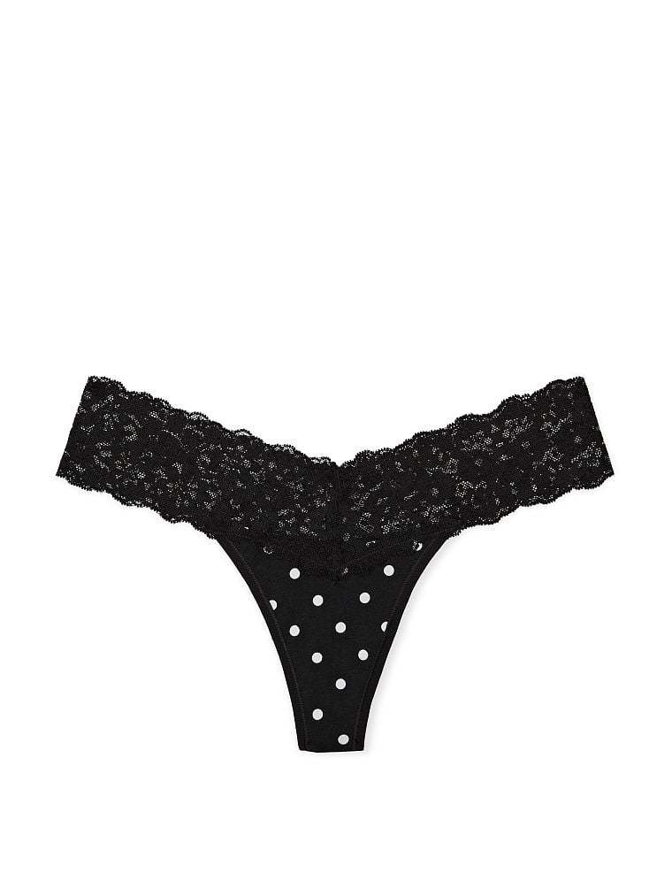 Shimmer Lace Waist Cotton Thong Panty