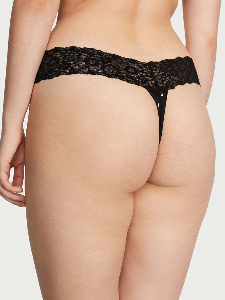 Shimmer Lace Waist Cotton Thong Panty