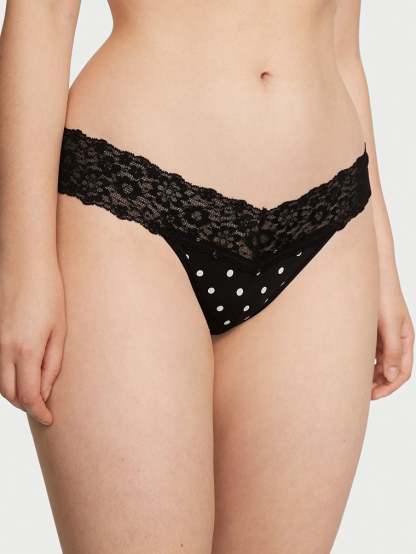 Shimmer Lace Waist Cotton Thong Panty