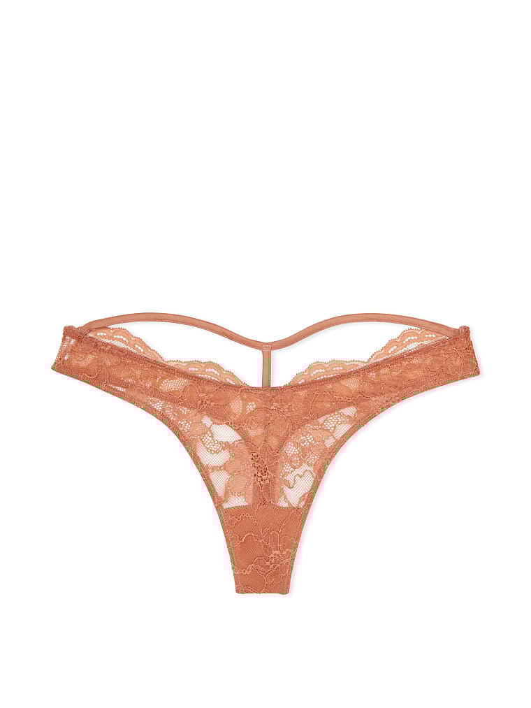 Shine Strap Cutout Back Lace Thong Panty