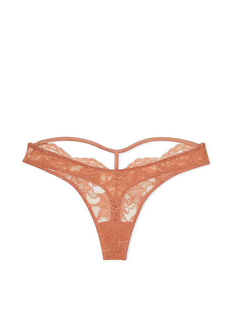 Shine Strap Cutout Back Lace Thong Panty