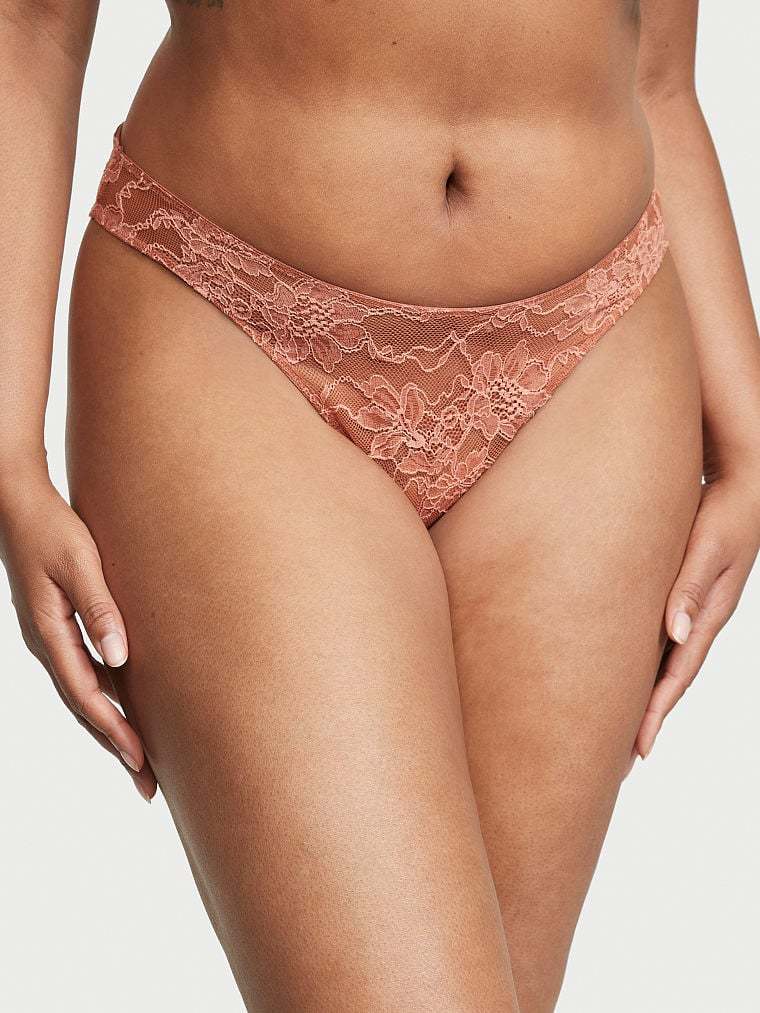 Shine Strap Cutout Back Lace Thong Panty