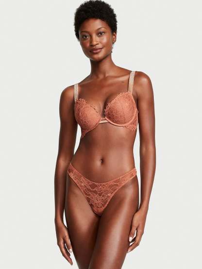 Shine Strap Cutout Back Lace Thong Panty