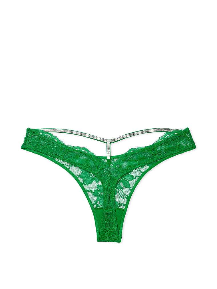 Shine Strap Cutout Back Lace Thong Panty