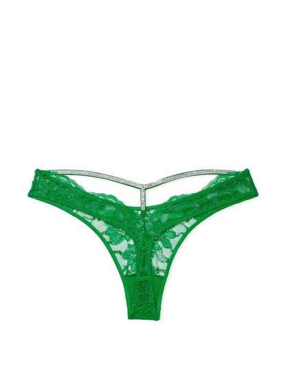 Shine Strap Cutout Back Lace Thong Panty