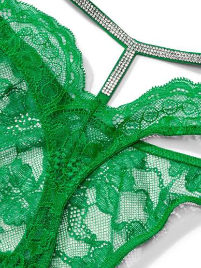 Shine Strap Cutout Back Lace Thong Panty