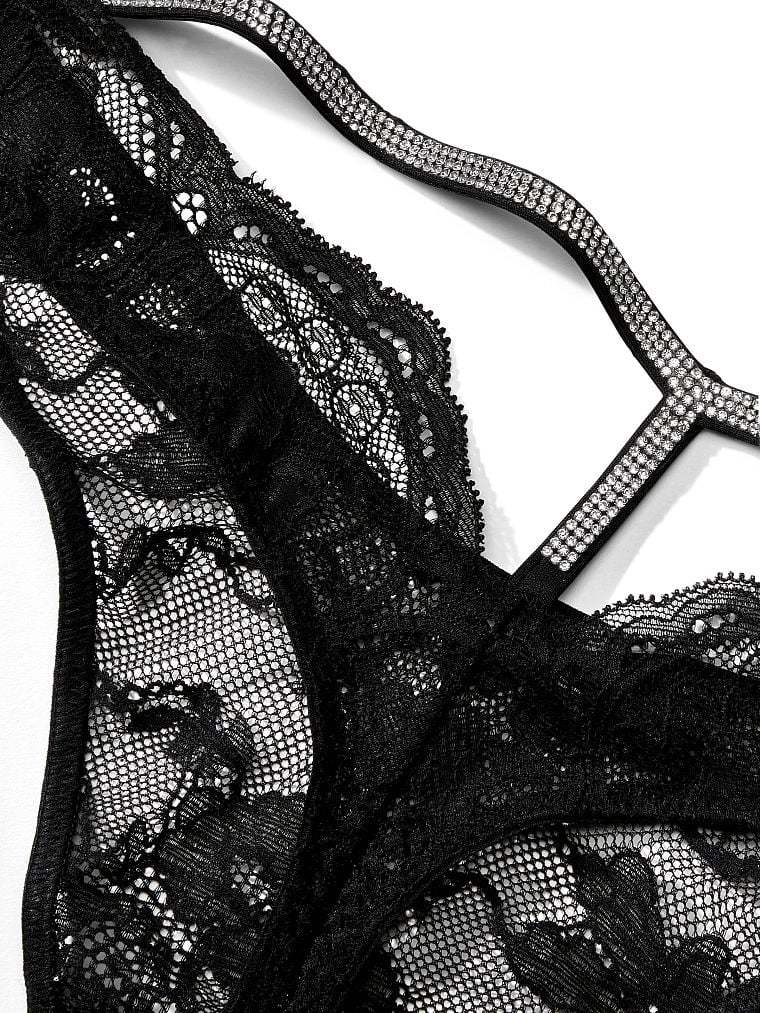 Shine Strap Cutout Back Lace Thong Panty