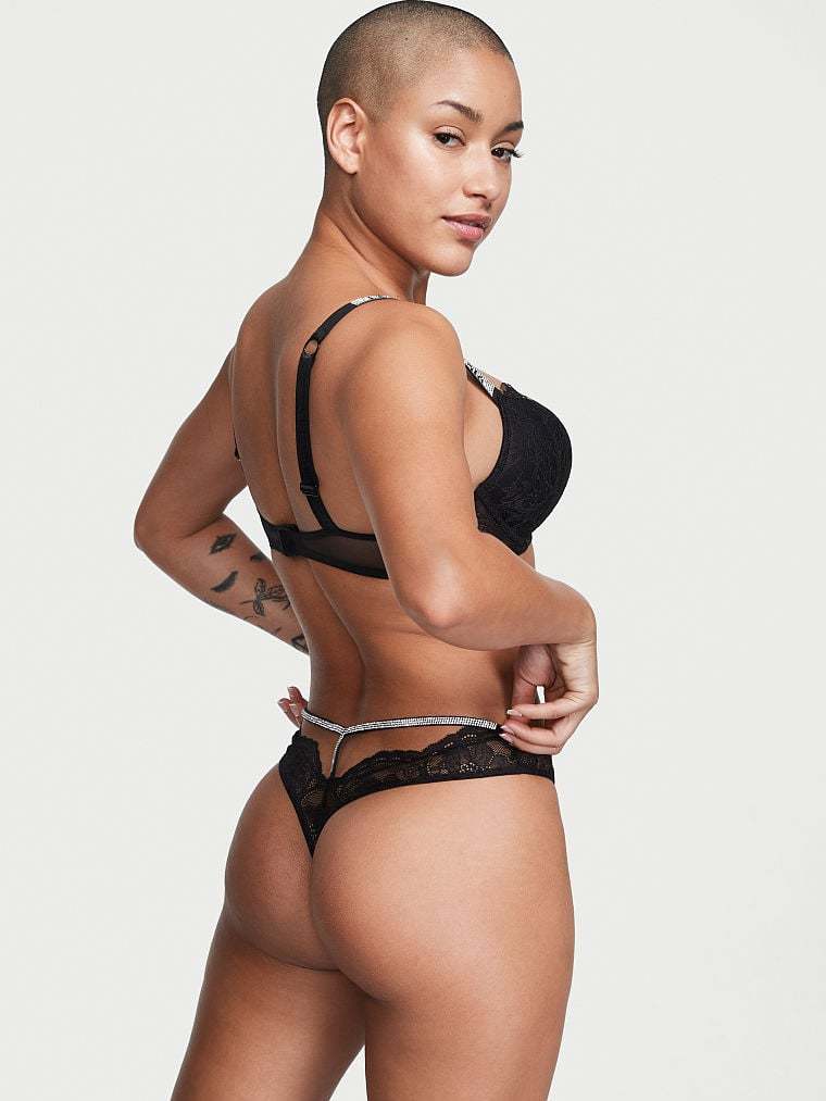 Shine Strap Cutout Back Lace Thong Panty