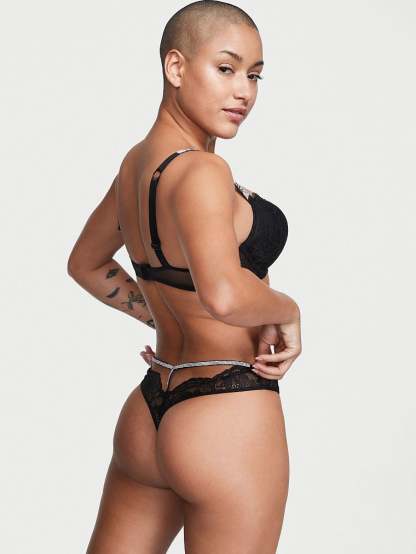 Shine Strap Cutout Back Lace Thong Panty