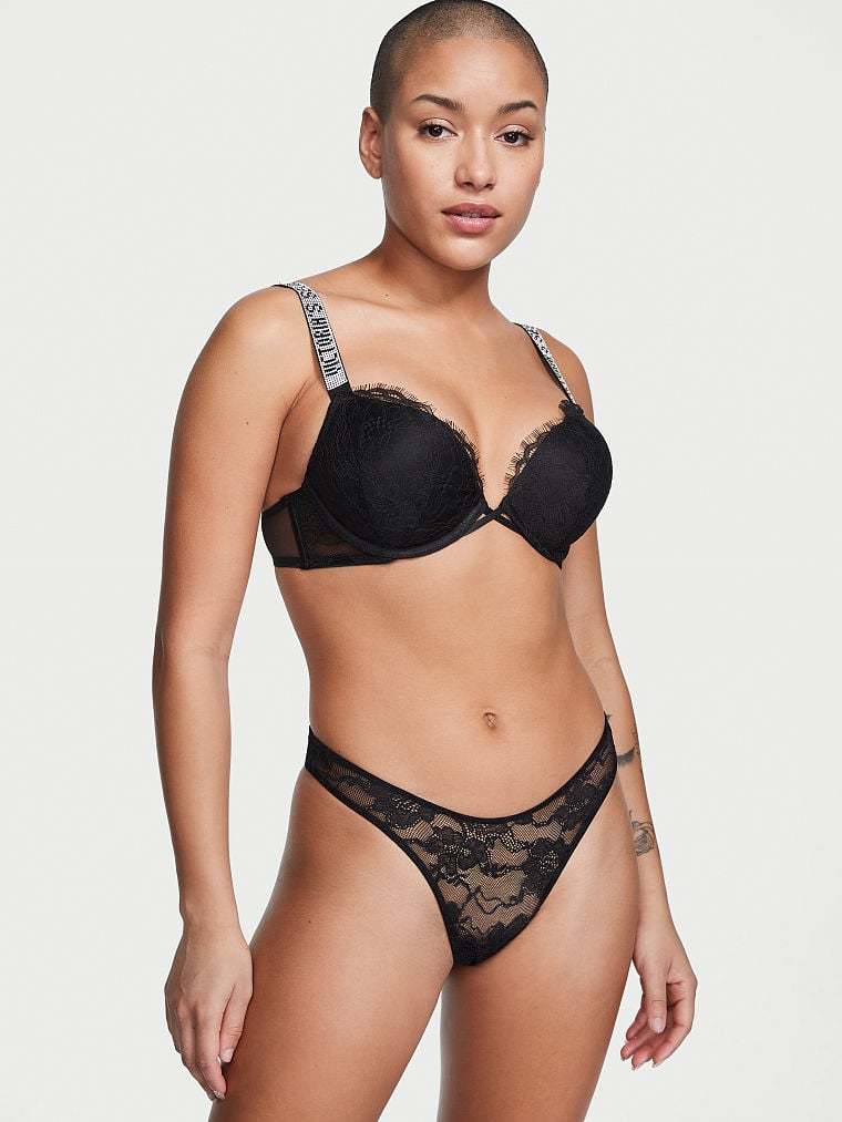 Shine Strap Cutout Back Lace Thong Panty