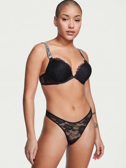 Shine Strap Cutout Back Lace Thong Panty