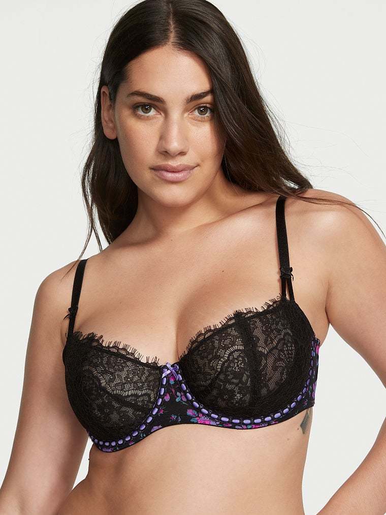 Wicked Unlined Ribbon Slot Lace Balconette Bra