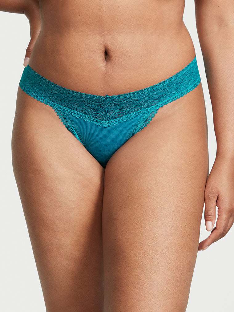 Shimmer Lace Waist Cotton Thong Panty