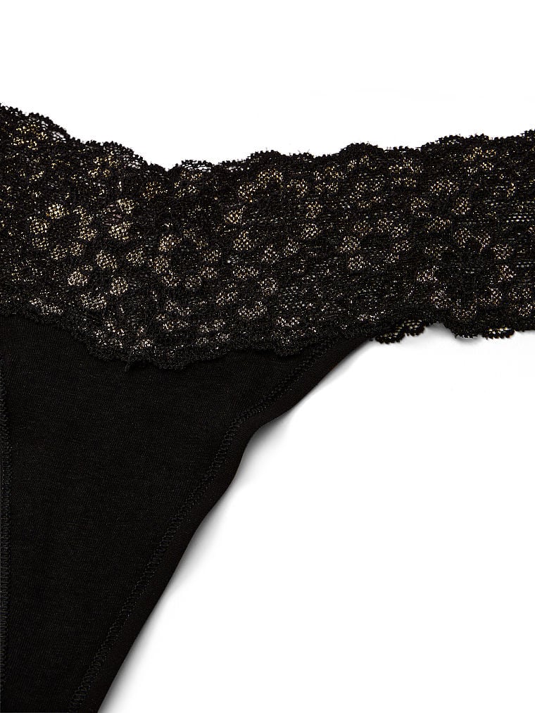 Shimmer Lace Waist Cotton Thong Panty
