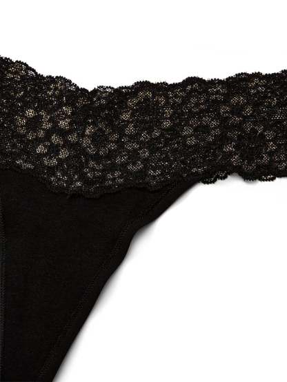 Shimmer Lace Waist Cotton Thong Panty