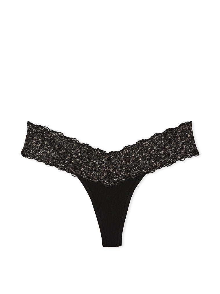 Shimmer Lace Waist Cotton Thong Panty