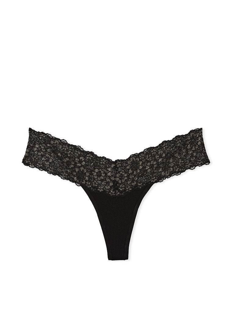 Shimmer Lace Waist Cotton Thong Panty